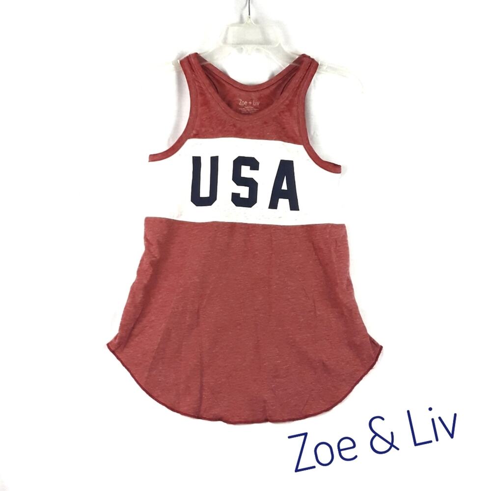 ZOE & LIV Cotton USA Knit Tank Top Sz S American Preppy Patriotic Beach Western